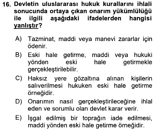 Uluslararası Hukuk 2 2016-2017 Dönem Sonu Sınavı - 16. soru