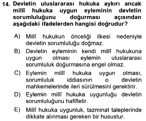 Uluslararası Hukuk 2 2017-2018 Dönem Sonu Sınavı - 14. soru