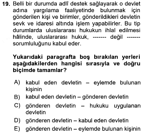 Uluslararası Hukuk 2 2017-2018 Dönem Sonu Sınavı - 19. soru