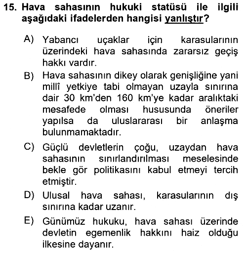 Uluslararası Hukuk 2 2021-2022 Dönem Sonu Sınavı - 15. soru