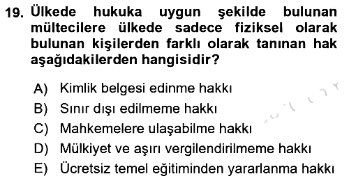 Uluslararası Hukuk 2 2021-2022 Yaz Okulu Sınavı - 19. soru
