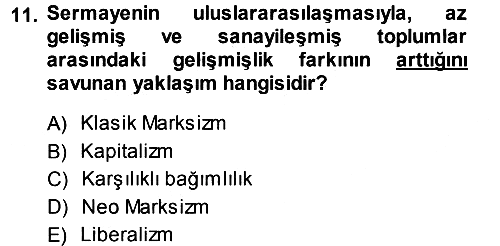 Uluslararası İlişkiler Kuramları 1 2013-2014 Ara Sınav - 11. soru