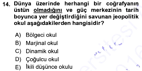 Uluslararası İlişkiler Kuramları 1 2015-2016 Ara Sınav - 14. soru
