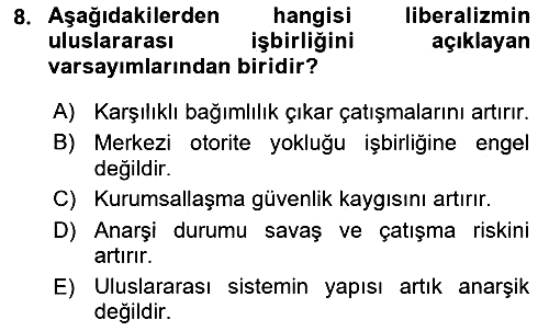 Uluslararası İlişkiler Kuramları 1 2019-2020 Ara Sınav - 8. soru
