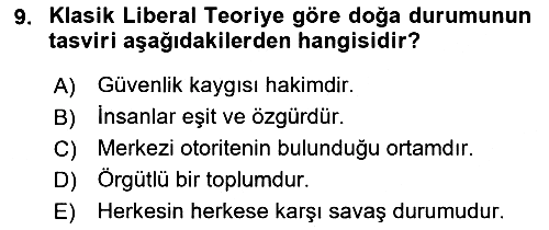 Uluslararası İlişkiler Kuramları 1 2019-2020 Ara Sınav - 9. soru