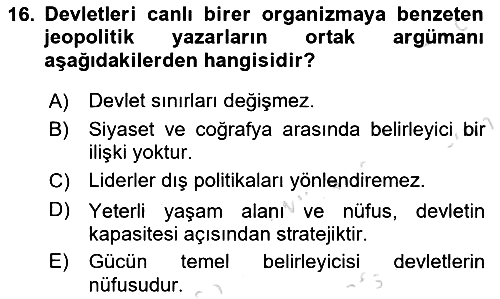 Uluslararası İlişkiler Kuramları 1 2019-2020 Ara Sınav - 16. soru