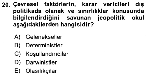 Uluslararası İlişkiler Kuramları 1 2019-2020 Ara Sınav - 20. soru