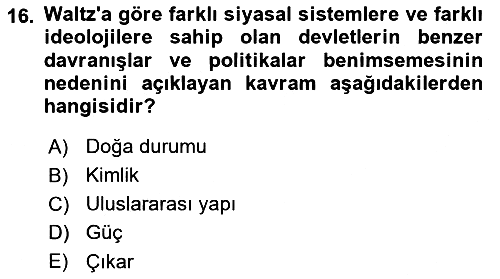 Uluslararası İlişkiler Kuramları 1 2022-2023 Ara Sınav - 16. soru