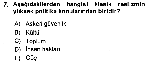 Uluslararası İlişkiler Kuramları 1 2023-2024 Ara Sınav - 7. soru