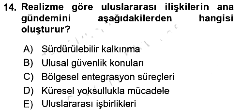 Uluslararası İlişkiler Kuramları 1 2024-2025 Ara Sınav - 14. soru