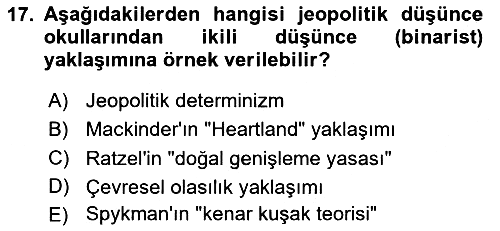 Uluslararası İlişkiler Kuramları 1 2024-2025 Ara Sınav - 17. soru
