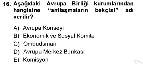 Uluslararası İlişkilere Giriş 2014-2015 Dönem Sonu Sınavı - 16. soru