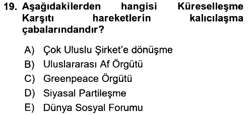 Uluslararası İlişkilere Giriş 2017-2018 Dönem Sonu Sınavı - 19. soru