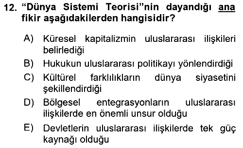 Uluslararası İlişkilere Giriş 2024-2025 Yaz Okulu Sınavı - 12. soru
