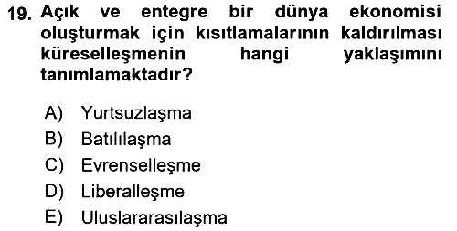 Uluslararası Politik Ekonomi 2016-2017 3 Ders Sınavı - 19. soru