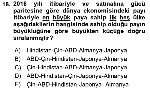Uluslararası Politik Ekonomi 2017-2018 3 Ders Sınavı - 18. soru