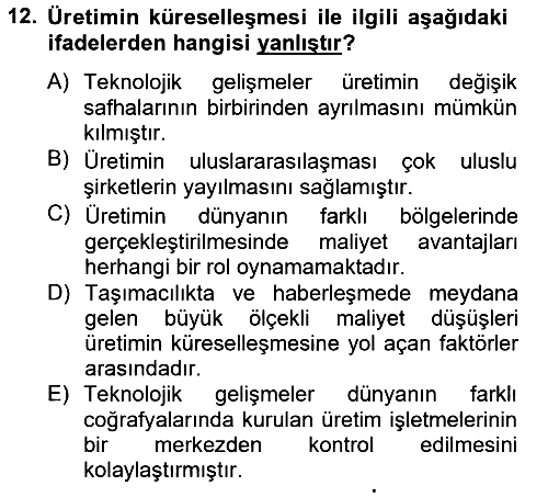 Uluslararası Politik Ekonomi 2012-2013 Dönem Sonu Sınavı - 12. soru