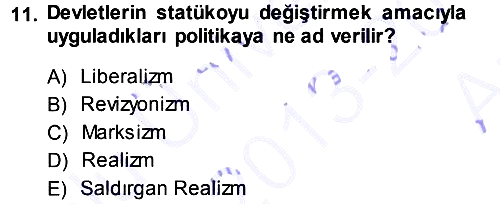 Uluslararası Politika 1 2013-2014 Ara Sınav - 11. soru