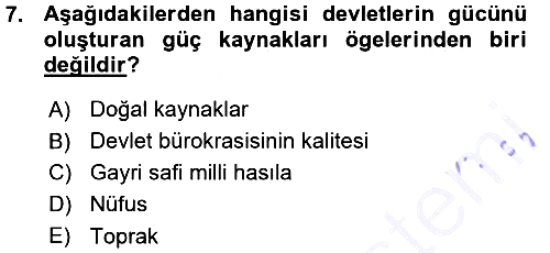 Uluslararası Politika 1 2015-2016 Ara Sınav - 7. soru