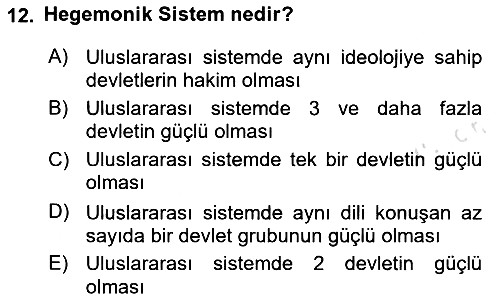 Uluslararası Politika 1 2024-2025 Ara Sınav - 12. soru