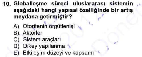 Uluslararası Politika 1 2012-2013 Dönem Sonu Sınavı - 10. soru