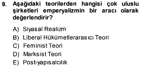 Uluslararası Politika 1 2014-2015 Dönem Sonu Sınavı - 9. soru