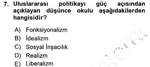 Uluslararası Politika 1 2015-2016 Dönem Sonu Sınavı - 7. soru