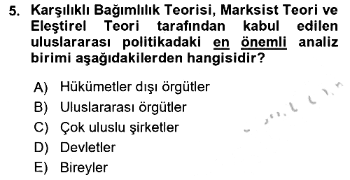Uluslararası Politika 1 2018-2019 Yaz Okulu Sınavı - 5. soru