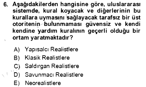 Uluslararası Politika 1 2020-2021 Yaz Okulu Sınavı - 6. soru