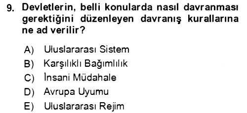 Uluslararası Politika 1 2020-2021 Yaz Okulu Sınavı - 9. soru