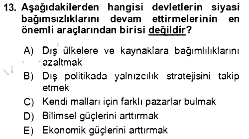 Uluslararası Politika 1 2020-2021 Yaz Okulu Sınavı - 13. soru