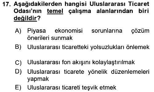Dış Ticaret İşlemleri ve Belgeleri 2016-2017 Dönem Sonu Sınavı - 17. soru