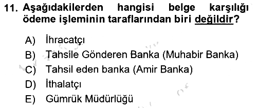 Dış Ticaret İşlemleri ve Belgeleri 2021-2022 Dönem Sonu Sınavı - 11. soru
