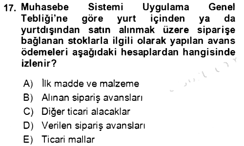 Dış Ticaret İşlemlerinin Muhasebeleştirilmesi 2018-2019 3 Ders Sınavı - 17. soru