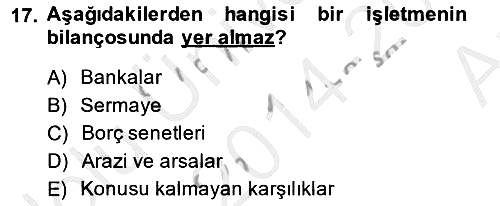 Dış Ticaret İşlemlerinin Muhasebeleştirilmesi 2014-2015 Ara Sınav - 17. soru