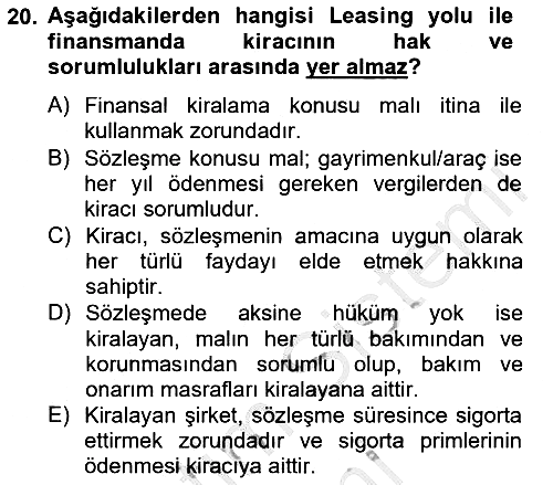 Dış Ticaret İşlemlerinin Muhasebeleştirilmesi 2013-2014 Dönem Sonu Sınavı - 20. soru