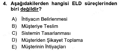 Entegre Lojistik Destek 2018-2019 Ara Sınav - 4. soru