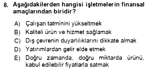 İşletme Finansmanı 2021-2022 Ara Sınav - 8. soru