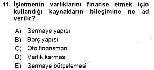 İşletme Finansmanı 2021-2022 Ara Sınav - 11. soru