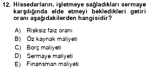 İşletme Finansmanı 2021-2022 Ara Sınav - 12. soru