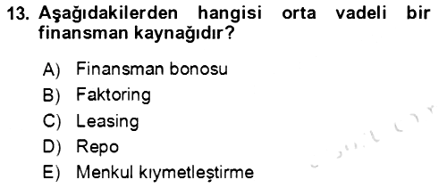 İşletme Finansmanı 2021-2022 Ara Sınav - 13. soru