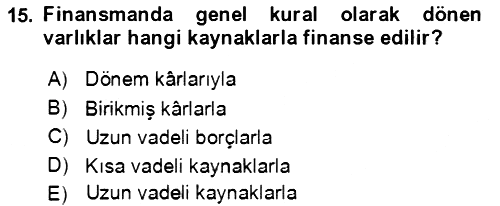 İşletme Finansmanı 2021-2022 Ara Sınav - 15. soru