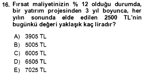 İşletme Finansmanı 2021-2022 Ara Sınav - 16. soru