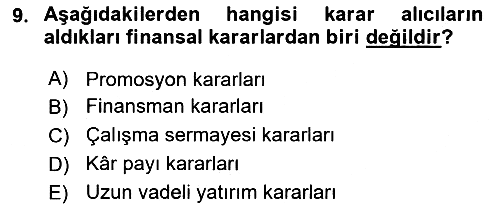 İşletme Finansmanı 2023-2024 Ara Sınav - 9. soru