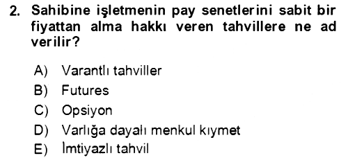 İşletme Finansmanı 2021-2022 Dönem Sonu Sınavı - 2. soru