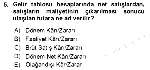 İşletme Finansmanı 2021-2022 Dönem Sonu Sınavı - 5. soru