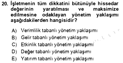 İşletme Finansmanı 2021-2022 Dönem Sonu Sınavı - 20. soru