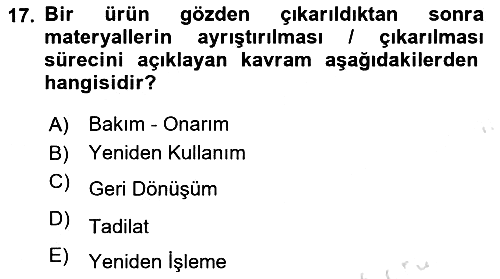 Lojistik Maliyetleri Ve Raporlama 2020-2021 Yaz Okulu Sınavı - 17. soru