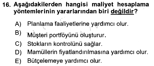 Lojistik Maliyetleri Ve Raporlama 2023-2024 Yaz Okulu Sınavı - 16. soru