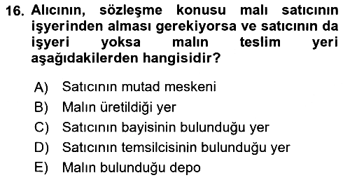 Uluslararası Ticaret Hukuku 2023-2024 Ara Sınav - 16. soru